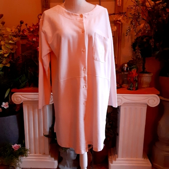 Anne Lewin PURE COTTON Embroidered Breast Pocket Button Front Night Shirt Size M - Picture 1 of 10